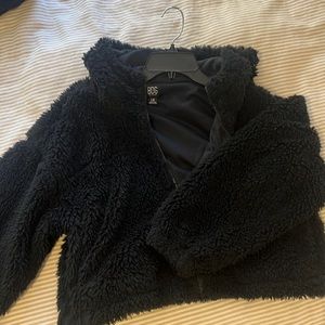 Urban Outfitters BDG cropped & hooded black teddy jacket